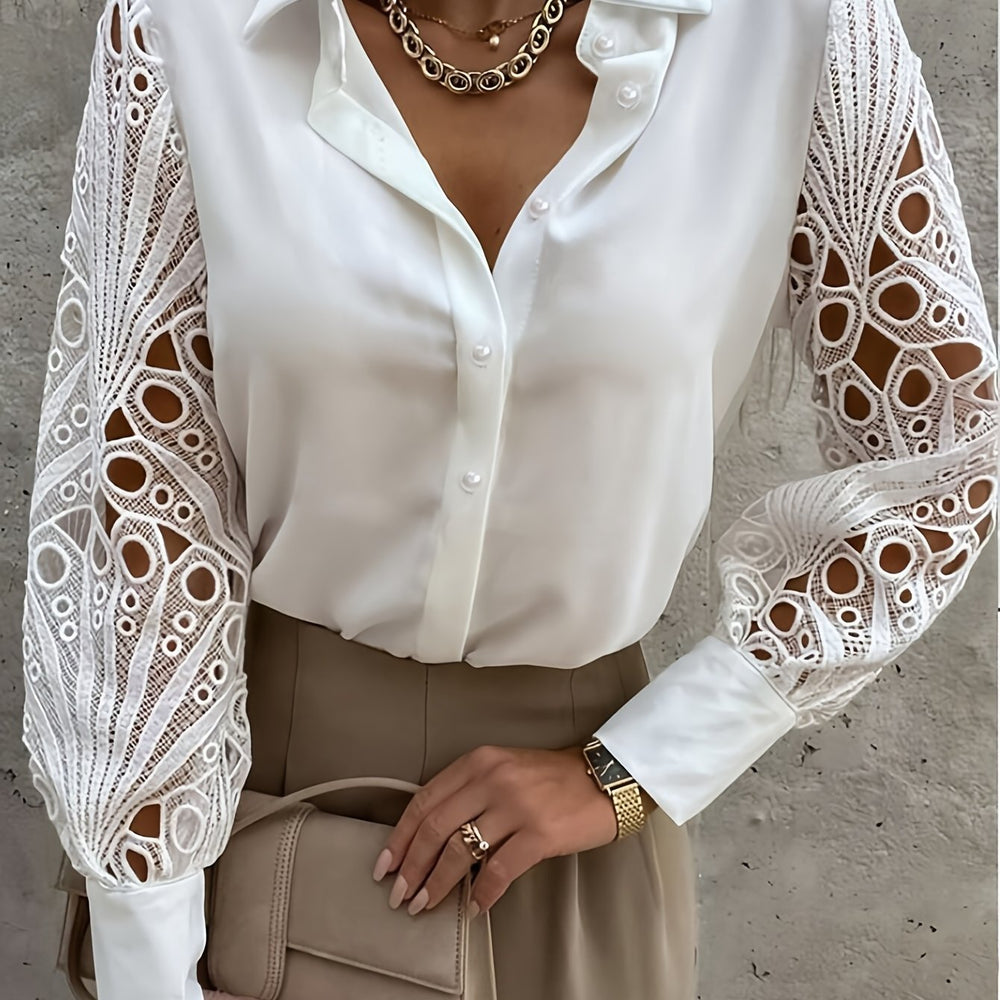 Amelie Dames Blouse met Kraag en Kantdetails