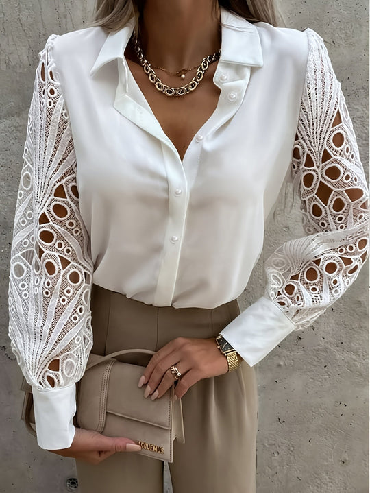 Amelie Dames Blouse met Kraag en Kantdetails